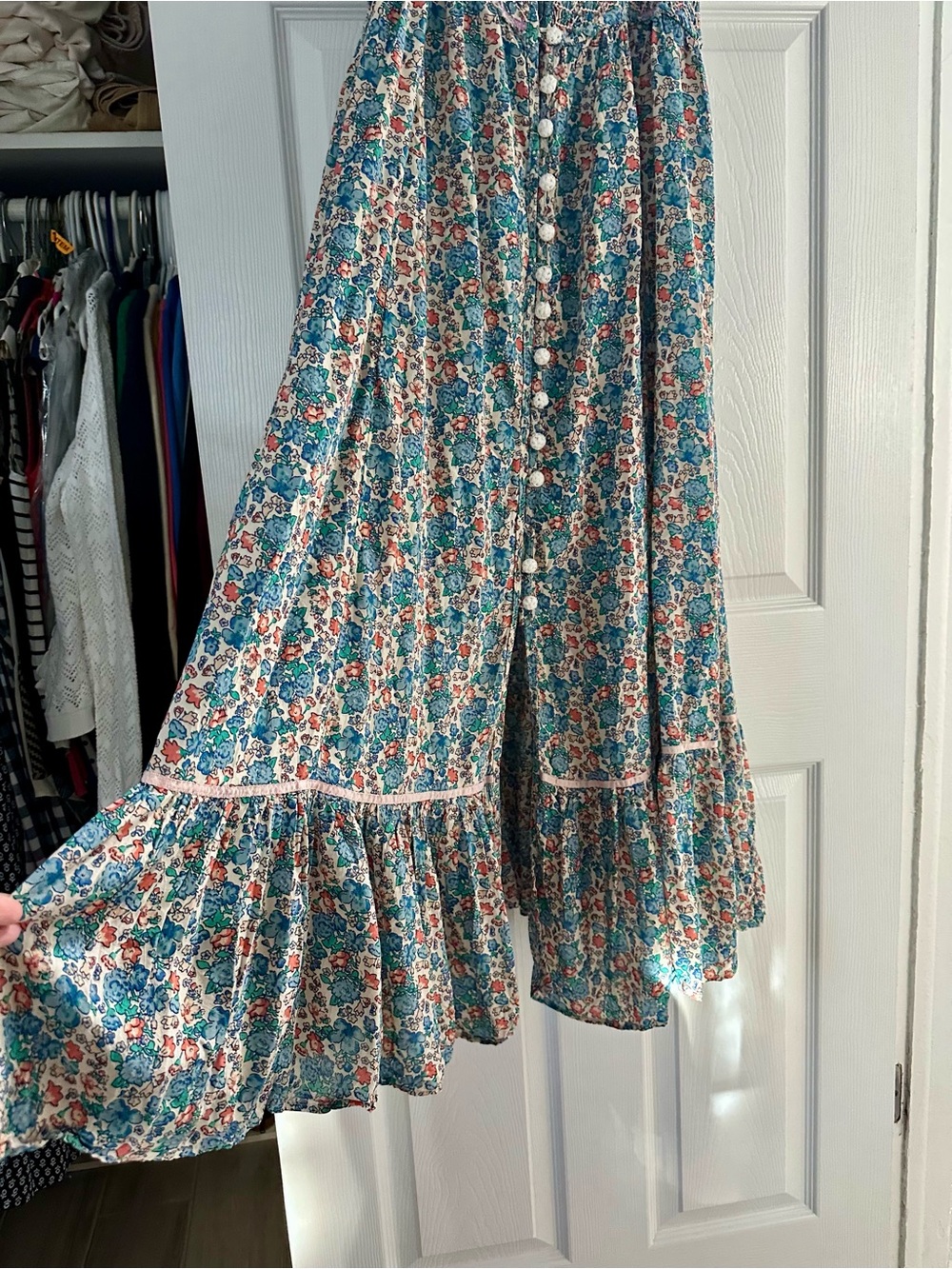Free People Teal and Pink Floral Midi Dress with Button Front - Picture 7 of 13